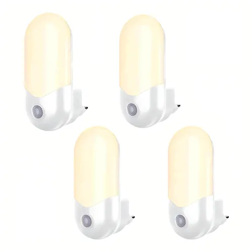 LED Nachtlicht Nachtlicht steckdosen mit Bewegungsmelder 4 Stück, warmweiß Helligkeit einstellbar,Treppe,Schlafzimmer,Kinderzimmer