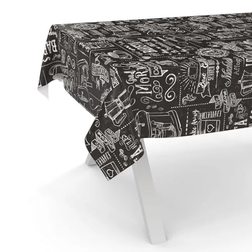 ANRO Wachstuchtischdecke Wachstischdecke Wachstuch Tischdecke abwaschbar Gartentischdecke Wasserabweisend 180x140cm Schnittkante Barista Schwarz