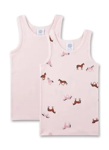 Sanetta Mädchen-Unterhemd (Doppelpack) rosa Pferde | Hochwertiges und nachhaltiges Unterhemd für Mädchen aus Baumwoll-Mix. Inhalt: 2er Set Unterwäsche für Mädchen