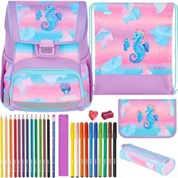 Herlitz Schulranzen Set Loop Plus 10-teilig 2025 für Mädchen in Ocean Lights lila - Schulranzen Set mit 10 Teilen, ergonomisch gestaltet und ideal für einen komfortablen Schulstart.