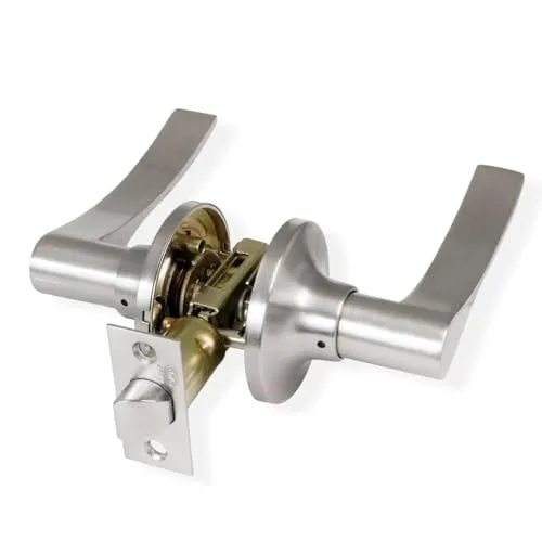 Amig - Türgriff mit Schlossfalle Modell 711 | Messing für Holztüren | Einsteckschloss Dornmaß 60/70 mm | Modernes Design | Leicht zu installieren, Mattchrom, Messing