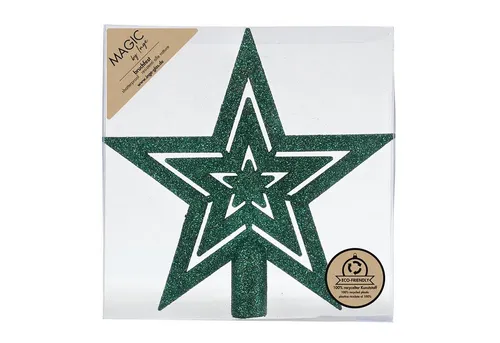 MAGIC by Inge Christbaumspitze, Christbaumspitze Stern 21,5cm Kunststoff mit Glitzer - Noble Green