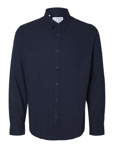 SELETED HOMME Herren SLHSLIMOWEN Flannel Shirt LS NOOS - Dunkelblau - Herrenhemd aus weichem Flanell, ideal für lässige Anlässe und mit geknöpften Manschetten für einen stilvollen Look.
