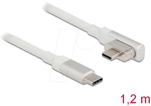 Delock USB-C Kabel 24 pin abgewinkelt magnetisch - Thunderbolt-Technik: 1,2 m langes USB-C Kabel mit 5A Stromversorgung und 4K 60 Hz Unterstützung für optimale Datenübertragung und Flexibilität.