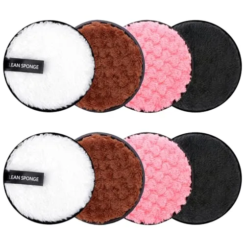 SYEYCW 8 Stück Abschminkpads Waschbar, Große Doppelseitige Hautpflege Gesichtspads, Wiederverwendbare Make-up Entferner Pads, Mikrofaser Gesichtsreinigung Pads, für Alle Hauttypen, 4 Farben
