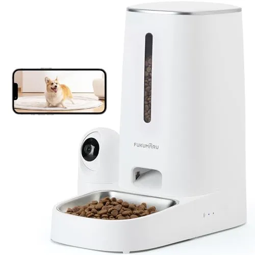 FUKUMARU 4L Futterautomat mit Kamera und APP - Intelligenter Futterautomat für Katzen und Hunde mit 1080P Kamera, 5G WiFi und Nachtsicht. Steuern Sie Fütterungszeiten und -portionen bequem über die App und halten Sie das Futter frisch.