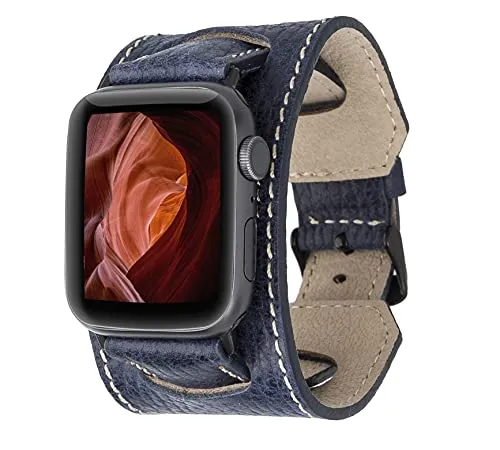 Burkley - Echtes Leder Ersatzarmband für Apple Watch in 42mm 44mm 45mm - Kompatibel mit allen Serien - Handgefertigt - Edles Design - Blau