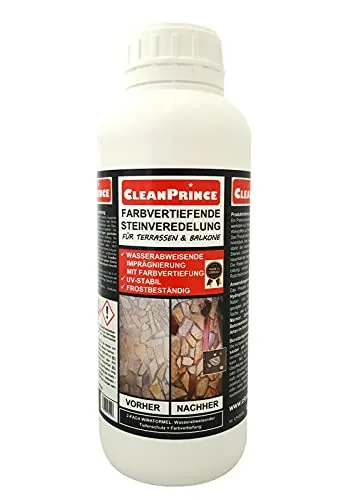 CleanPrince Farbvertiefende Steinveredelung für Terrassen und Balkone 1 Liter | Farbvertiefer Imprägnierung Oberfläche Granit Naturstein