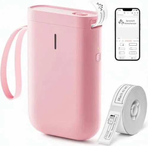 NIIMBOT Namensaufkleber-Etikettendrucker, D110 Bluetooth-Etikettiergerät | mit Wasserdichten Ölbeständigen Selbstklenden Etiketten Für Zuhause Büro Schule Kindergarten(Rosa)