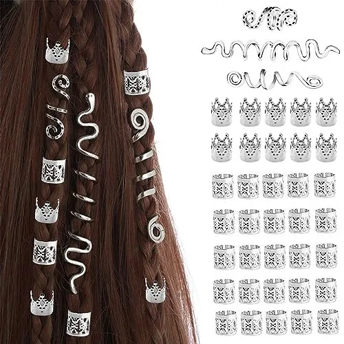 Stück Verstellbar Metall Cuffs,Dreadlocks Schmuck,Dreadlocks Perlen Haarschmuck,Dreadlocks Zubehör,für Haarstyling(Silber) 38