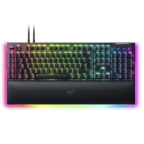 Razer BlackWidow V4 Pro (Green Switch) – Mechanische Gaming-Tastatur (Klickende mechanische Schalter, Befehlsrad und 8 dedizierte Makro-Tasten, Multifunktionsrolle, Handgelenkauflage) UK-Layout,