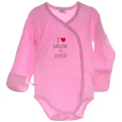 La Bortini Body Wickelbody mit Kratzschutz Baby Langarmbody in Rosa bestickt aus reiner Baumwolle, 44 50 56 62 68 74 80 86 92 98 104 rosa 56-62