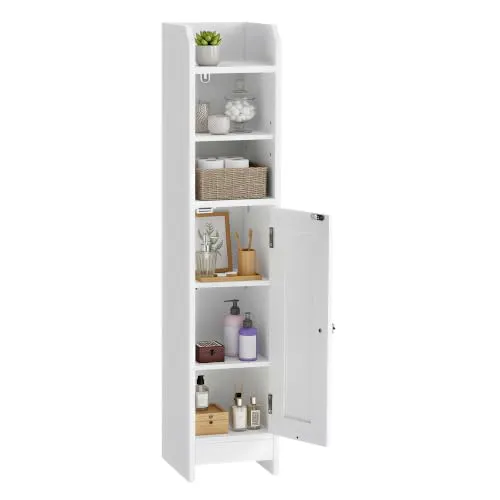 VASAGLE Toilettenschrank, schmales Badregal, verstellbare Ablagen | Badezimmerschrank, Badschrank, platzsparend, einfache Montage, Wolkenweiß, SIREN Kollektion BBC311W01