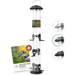 Futtersäule 52cm Schwarz für Samen & Kerne - Vogelfutterspender 52cm, wetterfest und ideal für Wildvögel in Ihrem Garten. Mit klappbarem Deckel für einfache Reinigung und integrierter Aufhängevorrichtung.