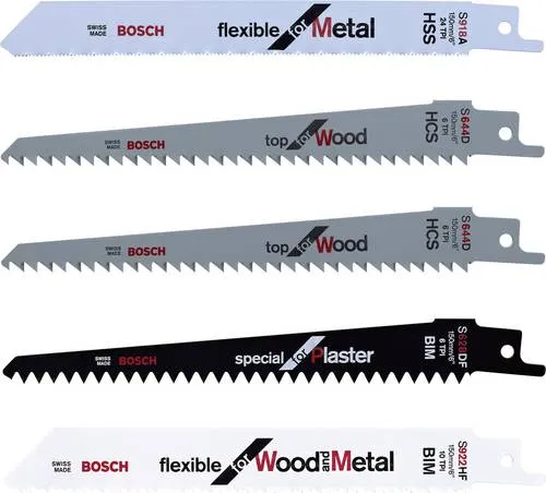 Bosch Home and Garden Keo 5er Sägeblatt Set - für Holz, Metall und Gipskarton, kompatibel mit Bosch Gartensäge Keo 150mm