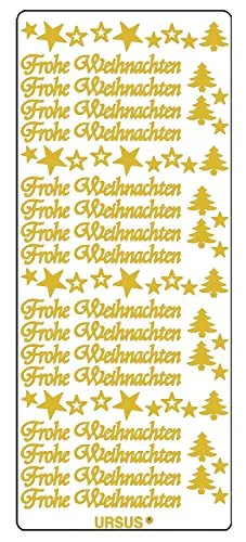 Ursus 59300059 - Kreativ Sticker, Frohe Weihnachten 1, gold, 5 Blatt, selbstklebend, Ideal zur Kartengestaltung und zum Dekorieren von Geschenken, Stickerbogen ca. 10 x 23 cm