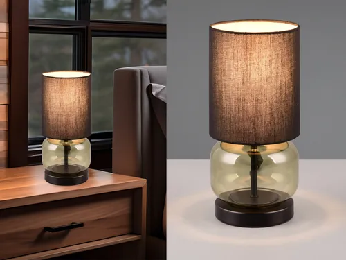 LED Tischleuchte mit Glasfuß Grün - Stilvolle Nachttischlampe für jeden Raum - Klassische Tischleuchten mit außergewöhnlichem Design: Diese 28cm hohe Leuchte bietet dimmbares warmweißes Licht und ist ein echter Blickfang auf Fensterbank oder Nachttisch.