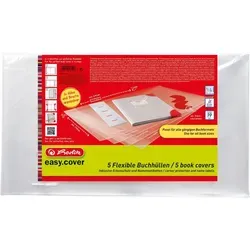 Herlitz 50014750 Buchumschlag für Schulbücher - Flexible, glasklare Buchhülle für alle Formate, 5 Stück mit 24 Schutzecken und Namensetiketten