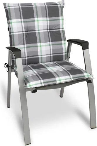 Beautissu Sunny MK Niedriglehner Auflage 100x50 cm - Mintgrün Kariert - Polster für Stühle & Sessel, bequem und UV-beständig für langanhaltende Farbtreue, ideal für Gartenstühle mit Befestigungsband für sicheren Halt.