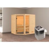 Karibu Sauna Jada Eckeinstieg mit 9 kW Ofen von Karibu