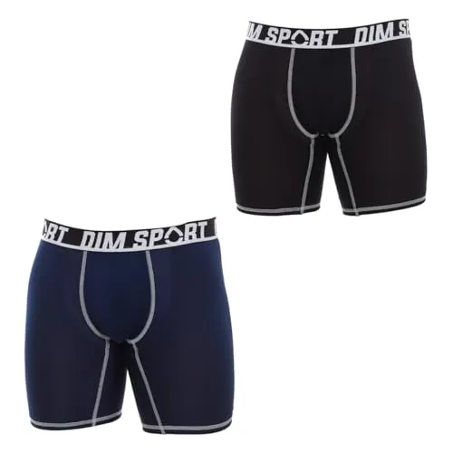 Dim Boxershorts Herren Lang Sport Micro Halt & Atmungsaktivität x2 Schwarz/Berliner Blau XL