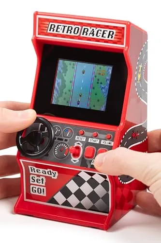 Mini-Arcade-Rennmaschine von ThumbsUp! - Handkonsolen mit 30 integrierten 8-Bit-Rennspielen, 2,4-Zoll-Vollfarbbildschirm für authentisches Retro-Gameplay.