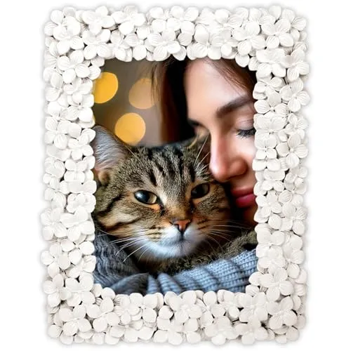 matches21 HOME & HOBBY Bilderrahmen 20 x 30 cm aus Harz - Rechteckiger Fotorahmen, Weiß mit 3D Blumenmuster zum hinstellen