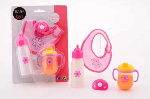 JohnToy 27567 Baby Rose Essenszeit Puppe Spielset, Mehrfarbig