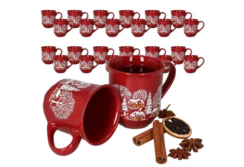 MamboCat 36er Set Glühweinbecher 0,2L - 36er Set Glühweinbecher aus Keramik mit klassischem Weihnachtsmarkt-Design, ideal für Glühwein und andere Heißgetränke. Stapelbar, spülmaschinen- und mikrowellengeeignet.