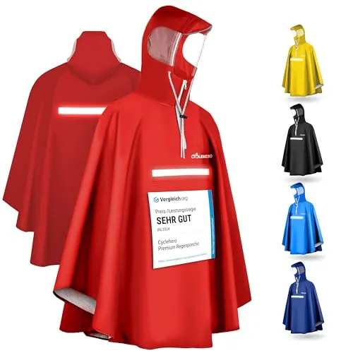 CYCLEHERO Regenponcho für Fahrradtouren – Extra wasserdicht und robust, rot XL