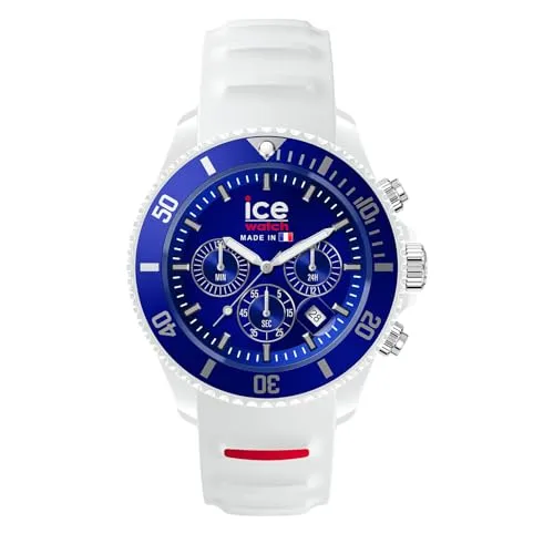 ICE-WATCH Ice Cocorico Chrono Blue White Red - Sportliche Herrenuhr - Armbanduhren für Herren mit Chronographen-Funktion, stilvolles Design in Blau, Weiß und Rot, wasserdicht bis 10 bar und inklusive 2 Jahre Garantie.