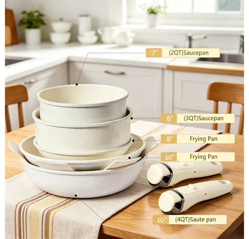 Fine Life Pro Topf-Set Alu-Kochgeschirrset, 19 Teile mit abnehmbarem Griff