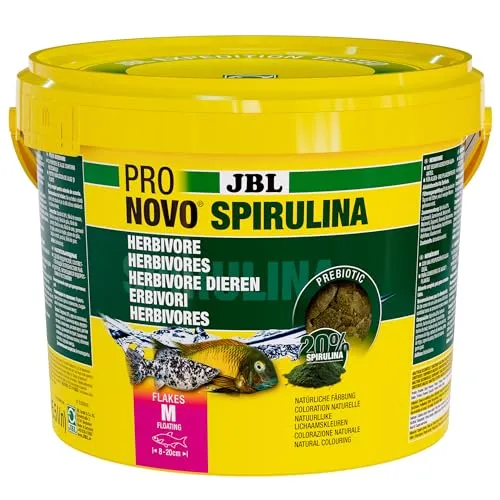 JBL PRONOVO SPIRULINA FLAKES - Hochwertiges Fischfutter für Aquarienfische - Aquarienfischfutter für Fische von 8-20 cm, mit natürlichen Rohstoffen und prebiotischen Ballaststoffen für eine gesunde Verdauung. Ideal für herbivore Arten und hochakzeptabel.