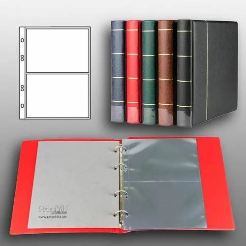 Prophila Postkarten-Album mit 20 Hüllen für 40 Postkarten rot