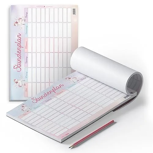 itenga Stundenplan DIN A4 als Block 25 Blatt Stundenplanblock stundenpläne (Einhorn)