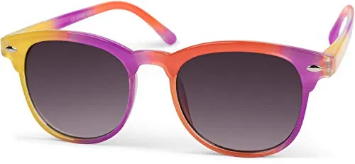 styleBREAKER Kinder Nerd Sonnenbrille mit buntem Rahmen, Kunststoff Rahmen und Polycarbonat Flachgläsern 09020090, Farbe:Gestell Gelb-Pink-Orange/Glas Grau Verlauf