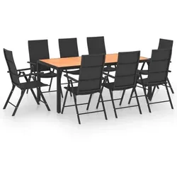 vidaXL 9-tlg. Garten-Essgruppe Schwarz und Braun - Gartenmöbel-Set mit 8 stufenlos verstellbaren Stühlen aus witterungsbeständigem PE-Rattan und einem pflegeleichten WPC-Tisch, ideal für entspannte Stunden im Freien.