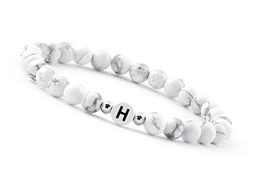 GD GOOD.designs Pärchen Armband mit Buchstaben H | Partnerarmband aus Howlith Perlen (Buchstabe H)