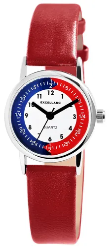 Kinder Armbanduhr Mädchen Rot Kunstlederband Kids Analog Quarz Watch Excellanc