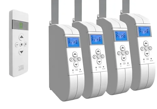 WIR elektronik eWickler Comfort 4 Fenster Funk-Set - Praktisches Set mit 4 Gurtwicklern und 1 Fernbedienung für einfache Steuerung. Ideal für Gurtbänder von 12 bis 15 mm, mit einstellbaren Fahrtzeiten und hoher Zugkraft bis 45 kg.