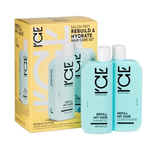 ICE Professional by Natura Siberica Salon Pro Rebuild & Hydrate Hair Care Set – Shampoo & Conditioner für trockenes, strapaziertes Haar mit Coenzym Q10 – Reparatur, Feuchtigkeit & Glanz – 2x250 ml