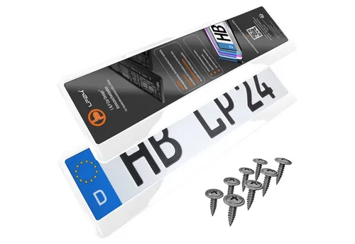 L & P Car Design Kennzeichenhalter für Auto in Weiß-hochglanz Kennzeichenhalterung, (2 Stück)