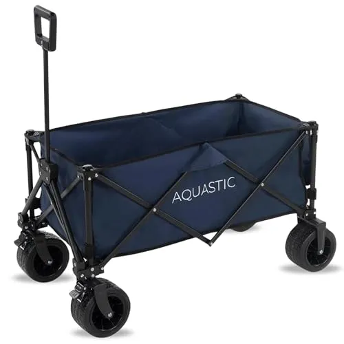 AQUASTIC Bollerwagen Caro in Marineblau Langlebige Räder aus 100% PVC Ideal für Garten und Strand mit Verstellbarer Rückenlehne und ergonomischem Design Fassungsvermögen von 127 L