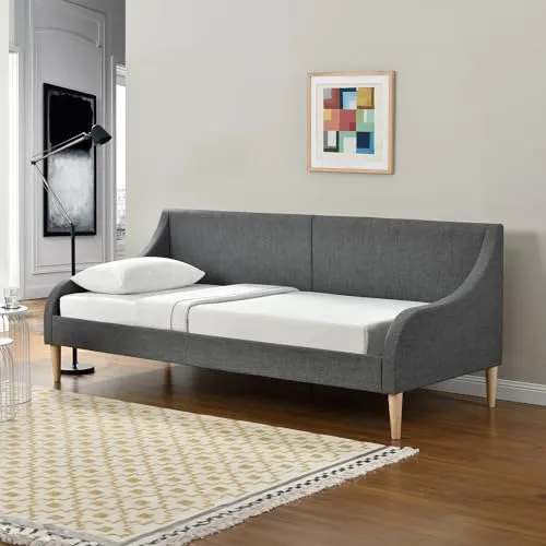 [en.casa] Tagesbett 90 x 200 cm - Vielseitiges Schlafsofa in Dunkelgrau - Bequemes Tagesbett mit Holzoptik-Beinen, ideal als Sofa oder Bett. Perfekte Maße für jedes Zimmer und modernes Design. Matratze, Kissen und Deko nicht enthalten.
