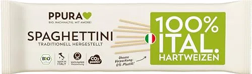 PPURA Bio Spaghettini Hartweizen Pasta 500 g, 100% natürliche & besonders dünne Spaghetti, Made in Italy - italienische Nudeln ohne Zusatz-, Farb- oder Konservierungsstoffe