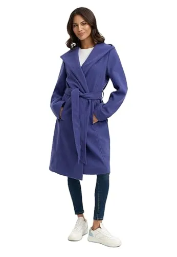 MARIKOO Damen Übergangsmantel (XS-3XL) - Eleganter Wickel Mantel mit Taillengürtel, Oversized Hood Kapuze, Warme Jacke Frauen - N046 (M, BlueViolet)