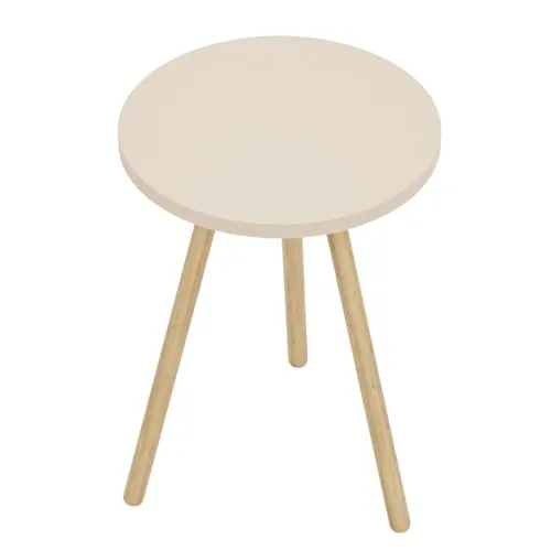 Moderner Beistelltisch rund 34x45 cm in Creme Beige - Dreibein Holztisch - Eleganter Couchtisch mit runder Tischplatte und stabilen Holzbeinen im Dreibein-Design. Ideal für Wohnzimmer, Schlafzimmer oder Flur – vielseitig und leicht umstellbar.