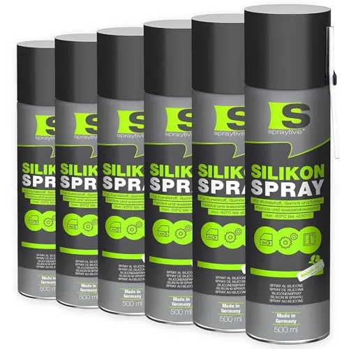 Spraytive 6 x 500ml Silikonspray - Schmiermittel & Gleitspray für Auto, Gummi, Kunststoff & Metall - Farblos, wasserabweisend, rückstandsfrei - von -50 °C bis +250 °C - Made in Germany