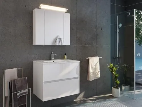 Magnolia Home Badmöbel-Set Taifun 70cm mit Spiegelschrank - Hochwertiges 2-teiliges Badmöbelset in Hochglanz-Optik, inklusive Spiegelschrank. Ideale Lösung für modernes Badezimmer, gefertigt aus langlebigen Materialien für eine ansprechende Gestaltung.