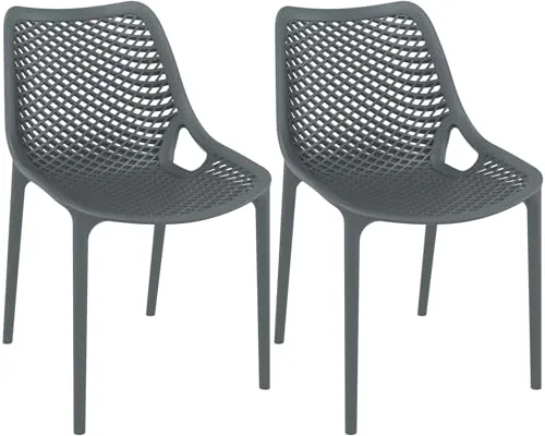 CLP 2er Set Stühle Air - Stapelbar und wetterfest in Dunkelgrau - Essstühle aus hochwertigem, UV-beständigem Kunststoff, wasserabweisend und leicht zu reinigen. Ideal für Garten und Balkon mit bequemen Armlehnen.